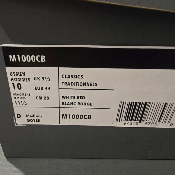 Men’s New Balance 1000 “Sea Salt” Astro Dust Size 10 White Red (M1000CB) NEW - Picture 9 of 9